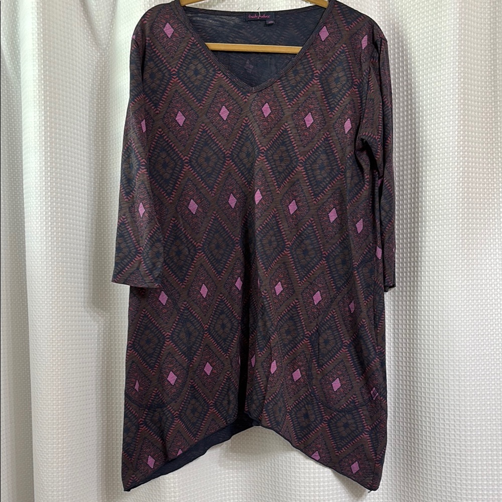 Fresh Produce Purple Asymmetrical Tunic with 3/4 Sleeves